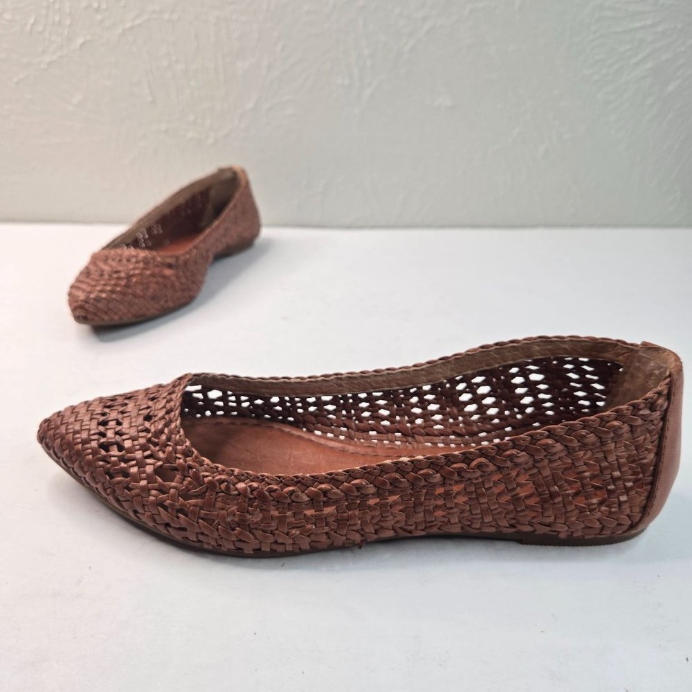 Frye Regina Woven Pointed Ballet Flats Sz 8 Brown Leather Western Ballerina Shoe